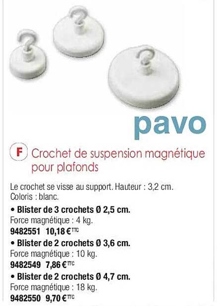 crochet de suspension magnétique pour plafonds pavo
