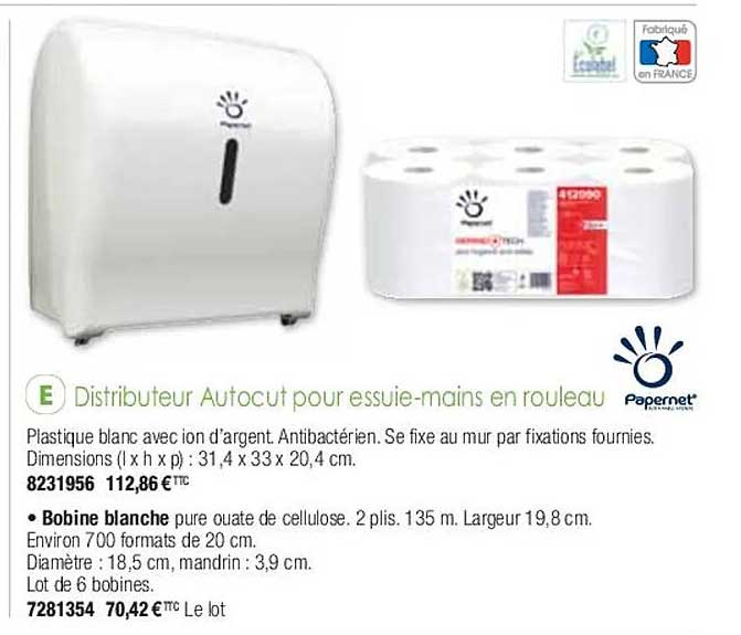 distributeur autocut pour essuie-mains en rouleau papernet