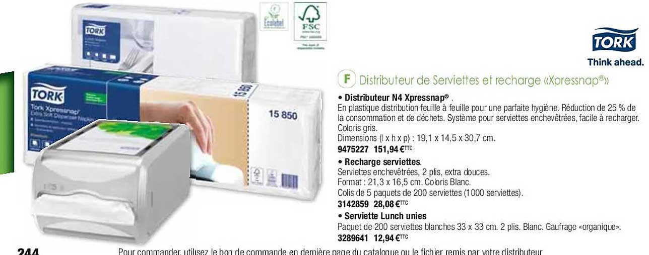 distributeur de serviettes et recharge «xpressnap» tork think ahead