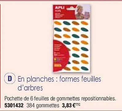 en planches : formes feuilles d'arbres apli