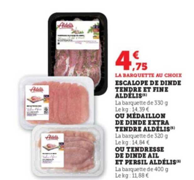 escalope de dinde tendre et fine ou médaillon de dinde extra tendre ou tendresse de dinde ail et persil aldélis