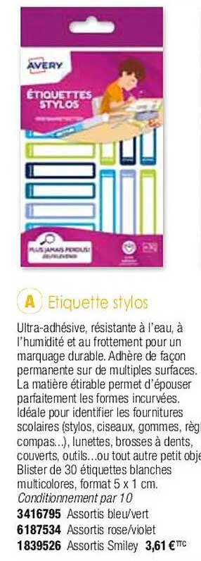 étiquette Stylos Avery