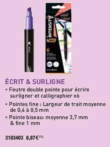 feutre double pointe pour écrire surligner et calligraphier x 6 bic