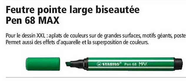 feutre pointe large biseautée pen 68 max stabilo