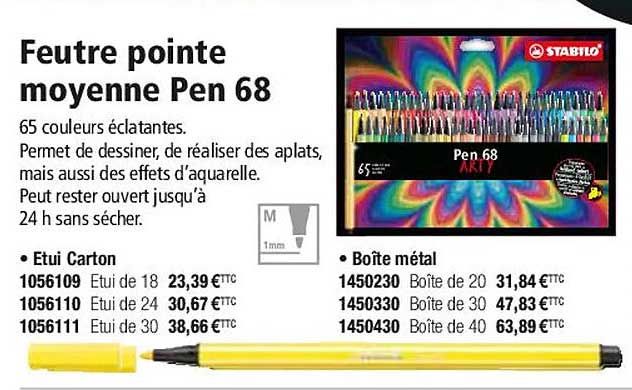feutre pointe moyenne pen 68 stabilo