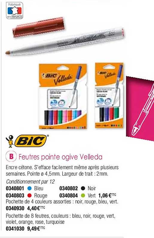 feutres pointe ogive velleda bic