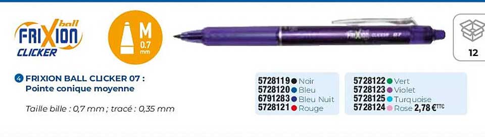 frixion ball clicker 07 : pointe conique moyenne