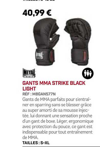 gants mma strike black light metal boxe