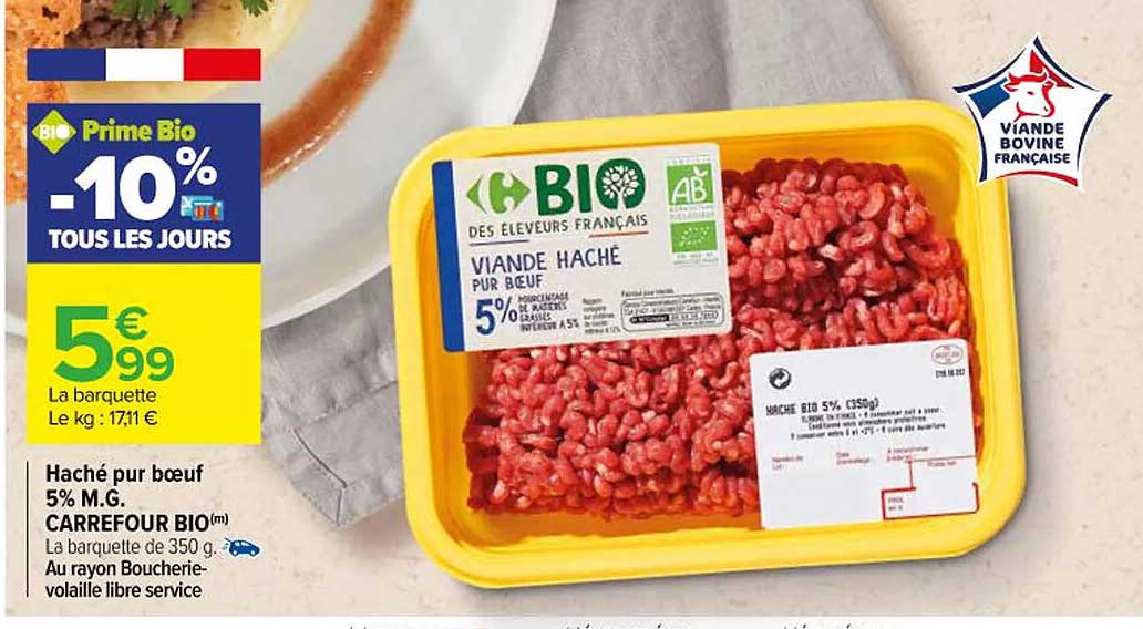 Haché Pur Bœuf 5% Mg Carrefour Bio
