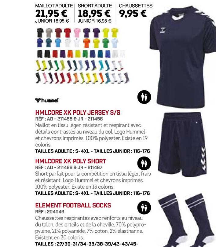 Hmlcore Xk Poly Jersey S-s, Hmlcore Xk Poly Short, Element Football Socks