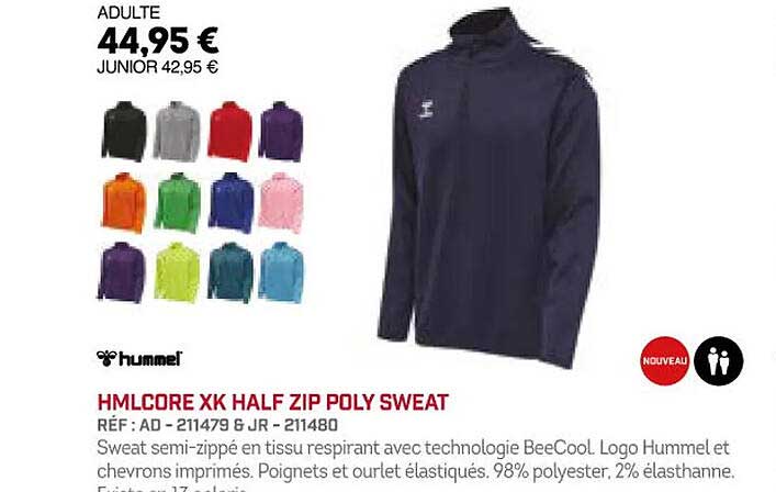 hummel hmlcore xk half zip poly sweat