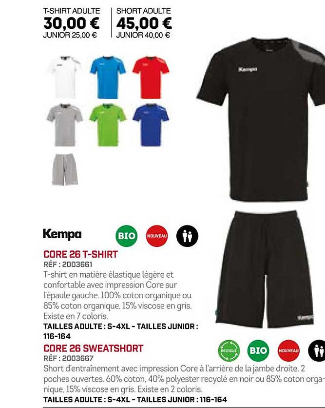 kempa core 26 t-shirt ou sweatshort