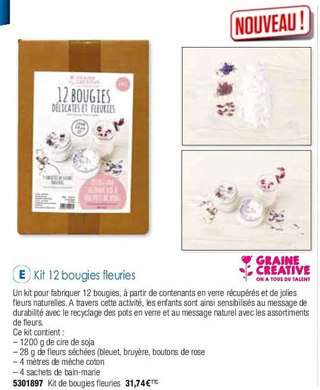 kit 12 bougies fleuries graine créative