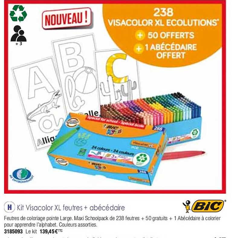 kit visacolor xl feutres + abécédaire bic