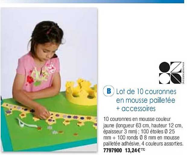 lot de 10 couronnes en mousse pailletée + accessoires