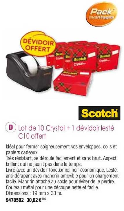 lot de 10 crystal + 1 dévidoir lesté c10 offert scotch