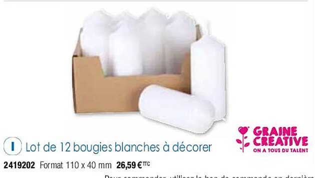 lot de 12 bougies blanches à décorer graine créative