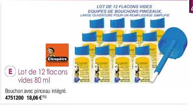lot de 12 flacons vides 80 ml cléopâtre