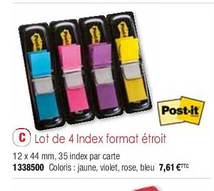 lot de 4 index format étroit post-it