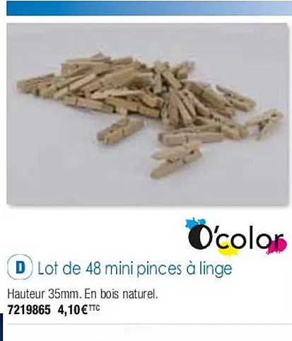 lot de 48 mini pinces à linge o'color