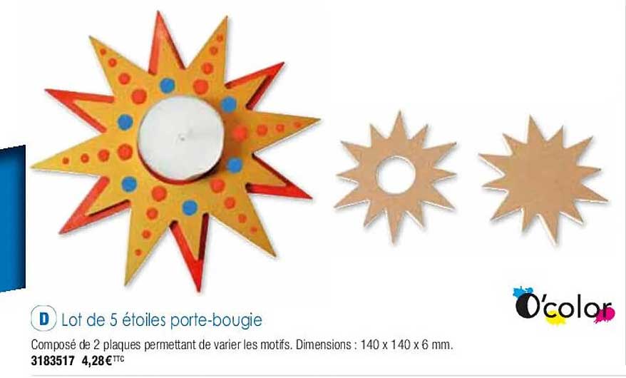 lot de 5 étoiles porte-bougie o'color