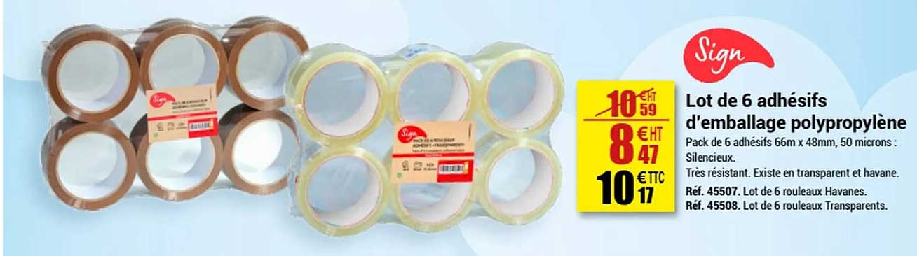 lot de 6 adhésifs d'emballage polypropylène sign
