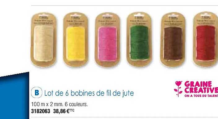 lot de 6 bobines de fil de jute graine créative