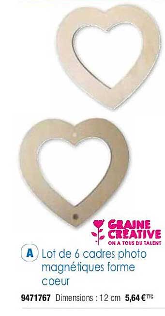lot de 6 cadres photo magnétiques forme cœur graine créative