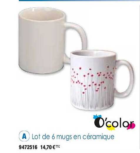 lot de 6 mugs en céramique o'color