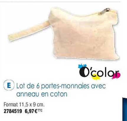 lot de 6 portes-monnaies avec anneau en coton o'color