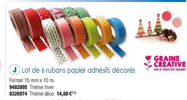 lot de 6 rubans papier adhésifs décorés graine créative