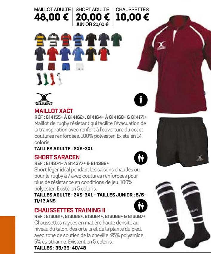 maillot xact, short saracen, chaussettes training II gilbert