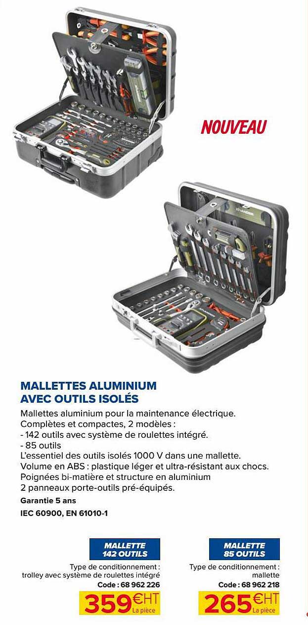 malletes aluminium avec outils isolés