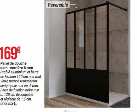 Paroi De Douche Demi-verrière 6 Mm