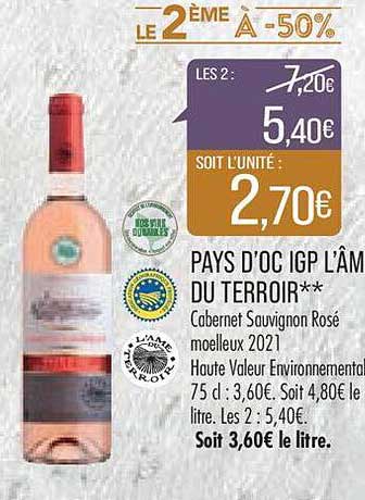 Pays D'oc Igp L'âme Du Terroir Cabernet Sauvignon Rosé Moelleux 2021