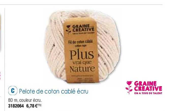 Pelote De Coton Cablé écru Graine Créative