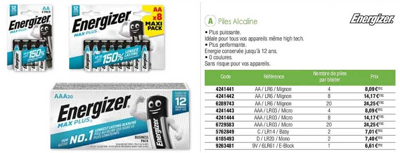 piles alcaline energizer