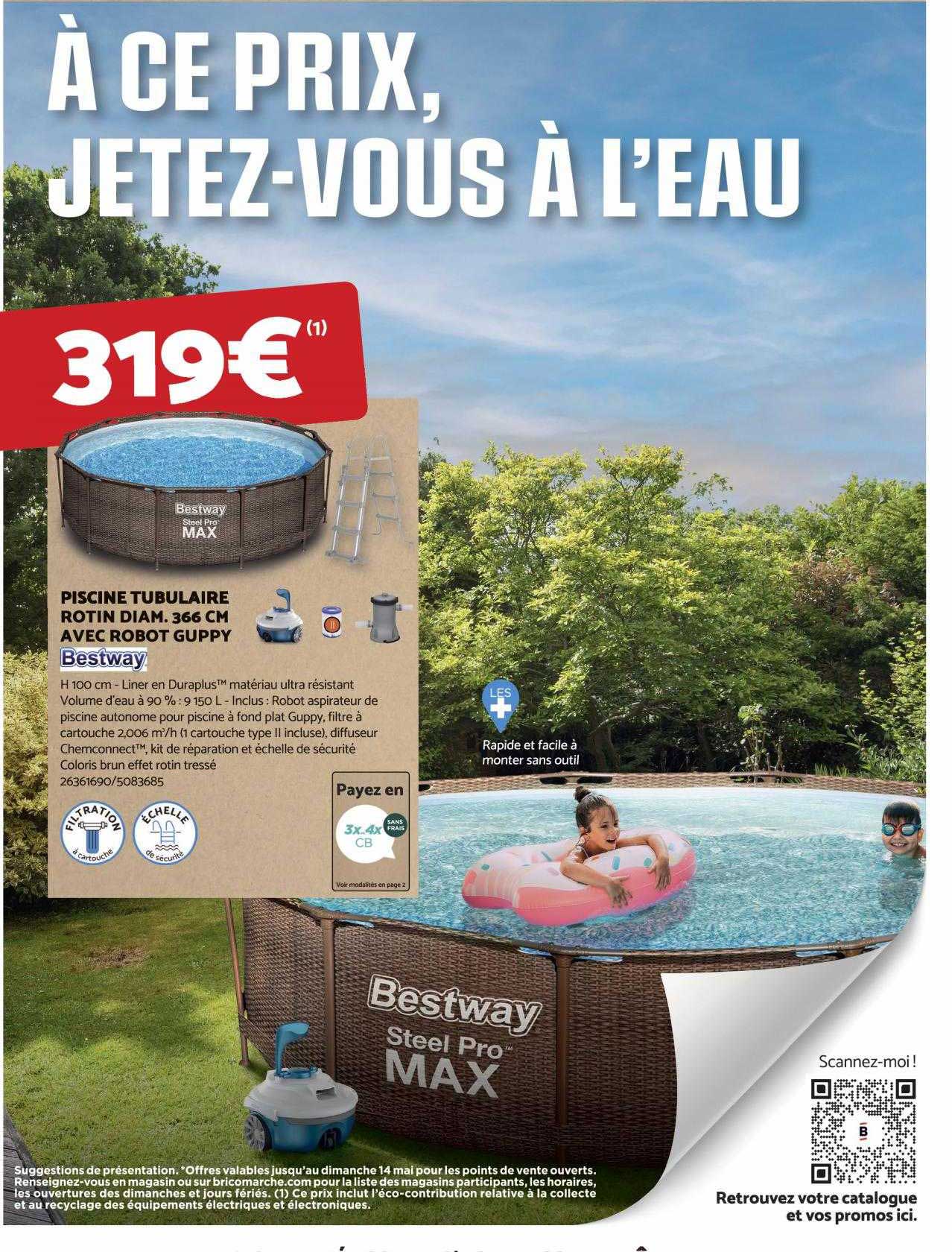 piscine tubulaire rotin diam; 366 cm avec robot guppy bestway