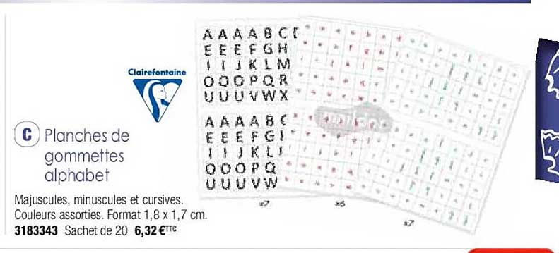 planches de gommettes alphabet clairefontaine