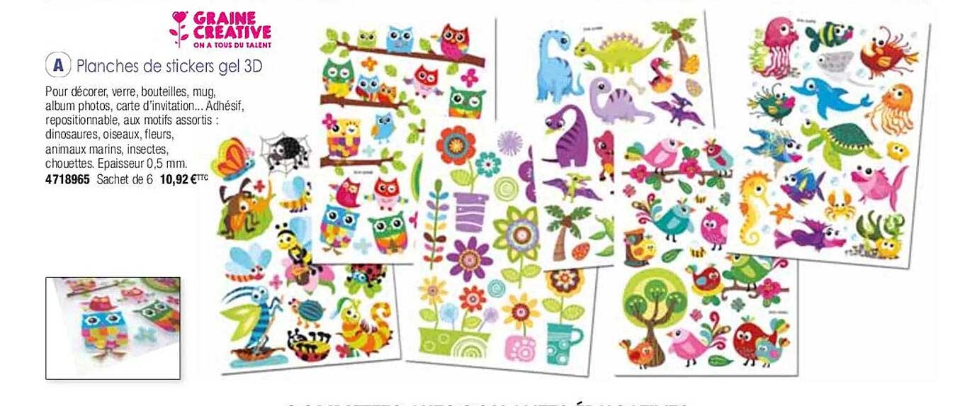 planches de stickers gel 3d graine créative