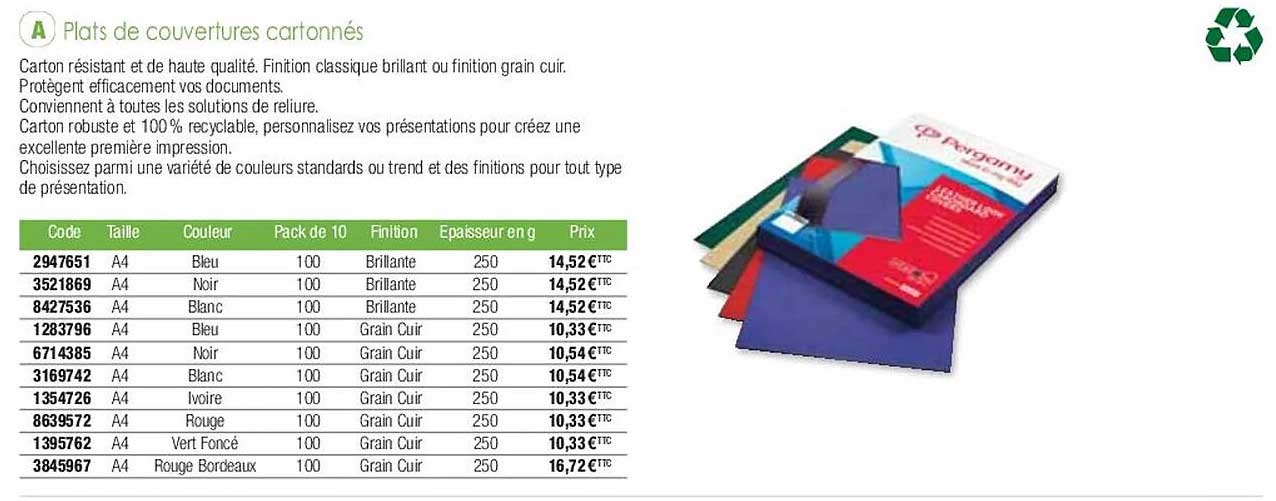 plats de couvertures cartonnés