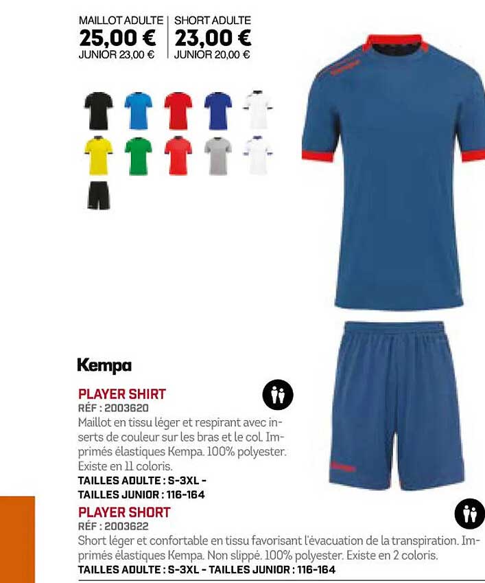 player shirt, player short kempa