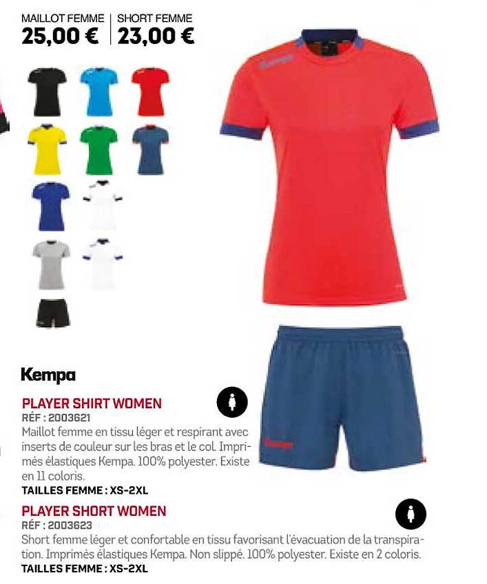 player shirt women, player short women kempa