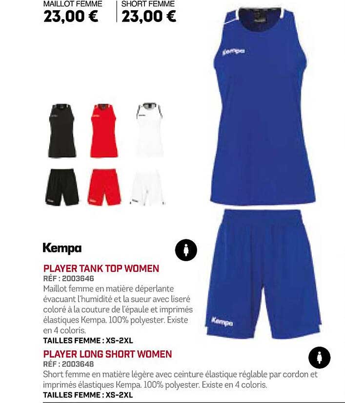 player tank top women, player long short women kempa