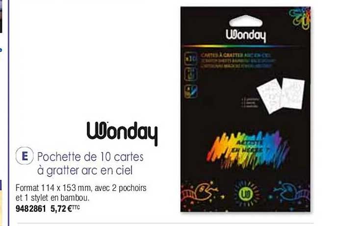 pochette de 10 cartes à gratter arc en ciel wonday