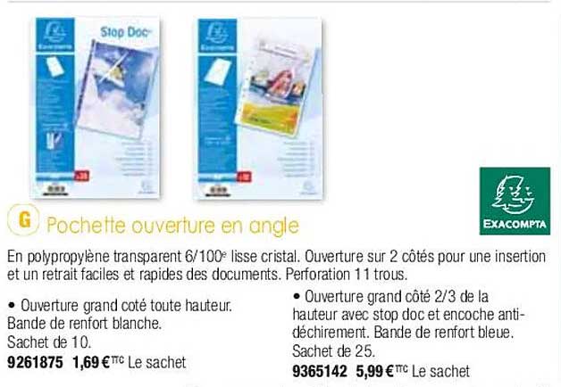pochette ouverture en angle exacompta