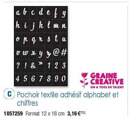 pochoir textile adhésif alphabet et chiffres graine créative