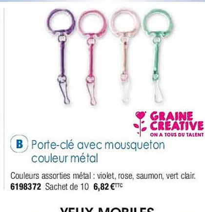 porte-clé avec mousqueton couleur métal graine créative