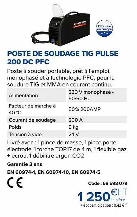 poste de soudage tig pulse 200 dc pfc