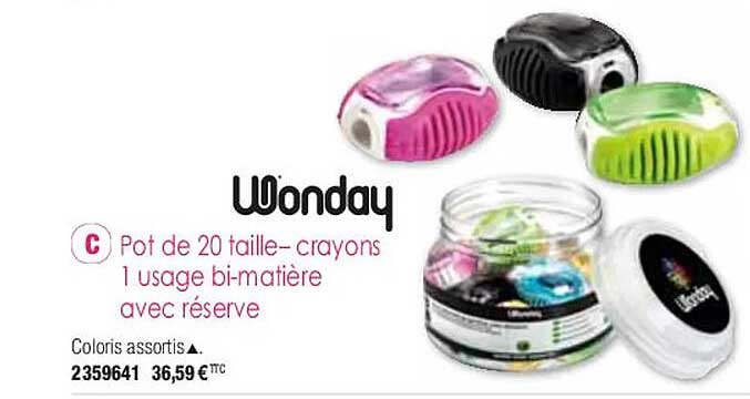 pot de 20 taille-crayons 1 usage bi-matière avec réserve wonday
